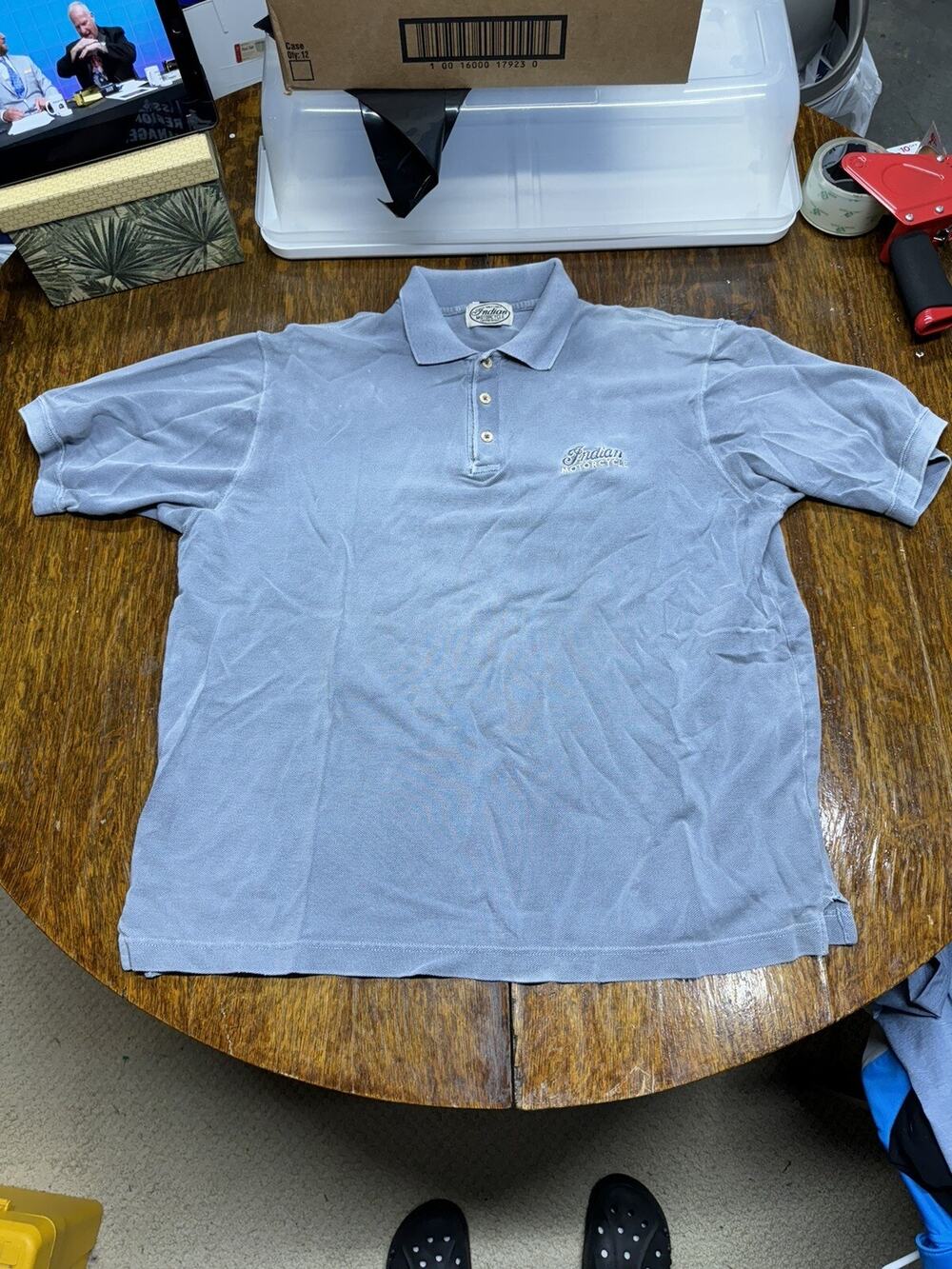 Indian Motorcycles Embroidered Blue Woven Polo Shirt XL